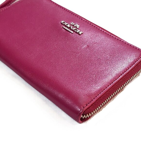 Coach Wristlet Violet Fuchsia Leather Full Zipper Clutch Wallet Coin Purse - Picture 3 of 12